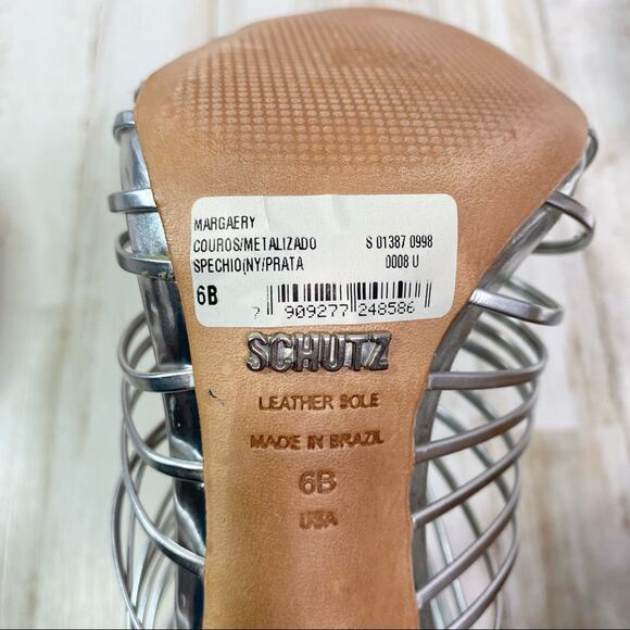Schutz Margaery Metallic Strappy Sandal Womens Size 6B Silver Stiletto Caged - Picture 12 of 14